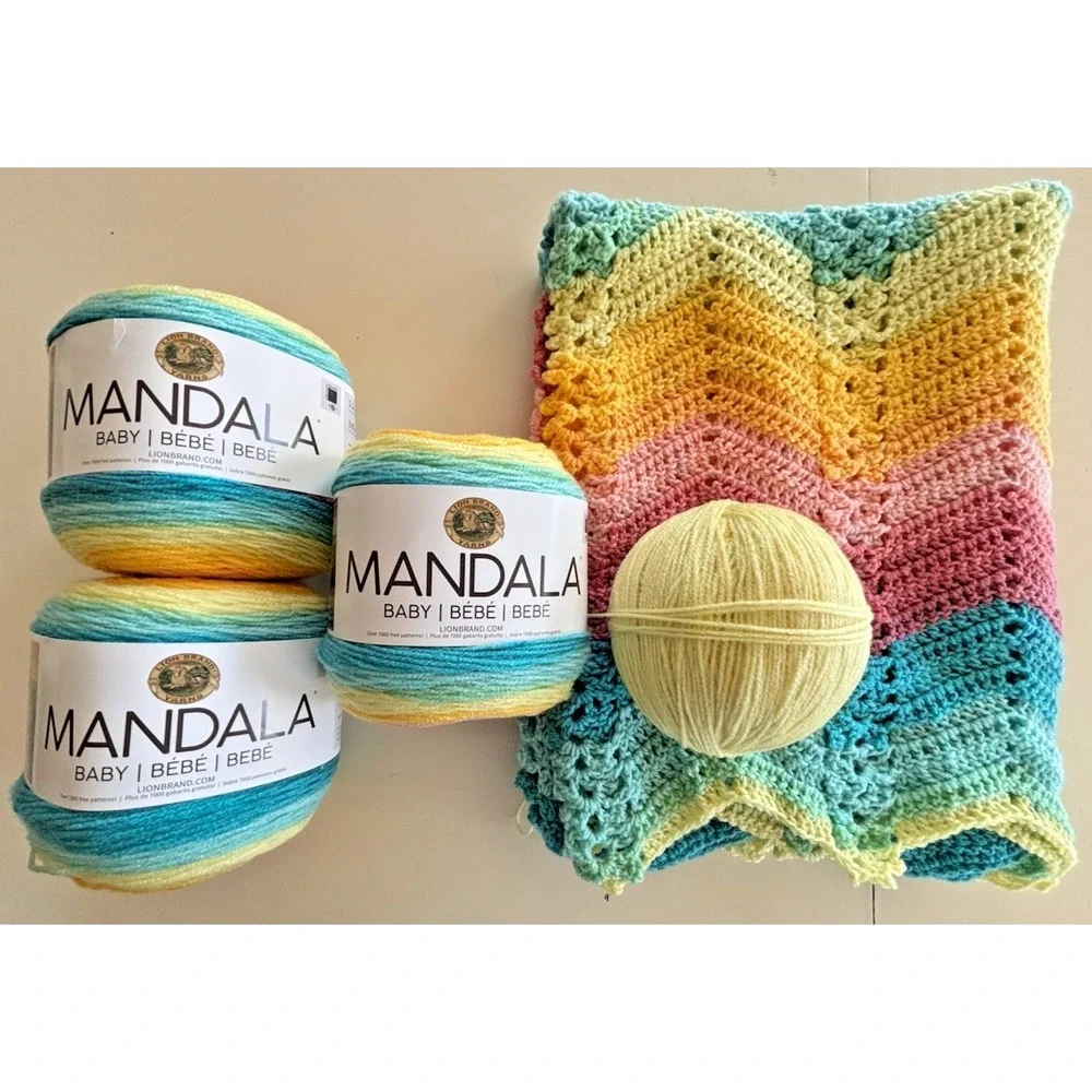 NEW Lion Brand Mandala Bundle 3 + Bonus Kit with Annies Hook Needle Baby Blanket